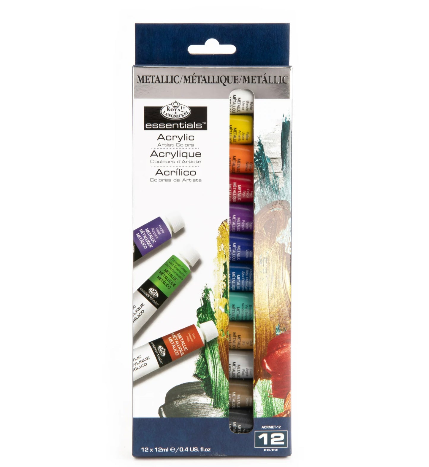 Royal & Langnickel Essentials - Artist Metallic Acrylic Paint 12ml, 12 Pack